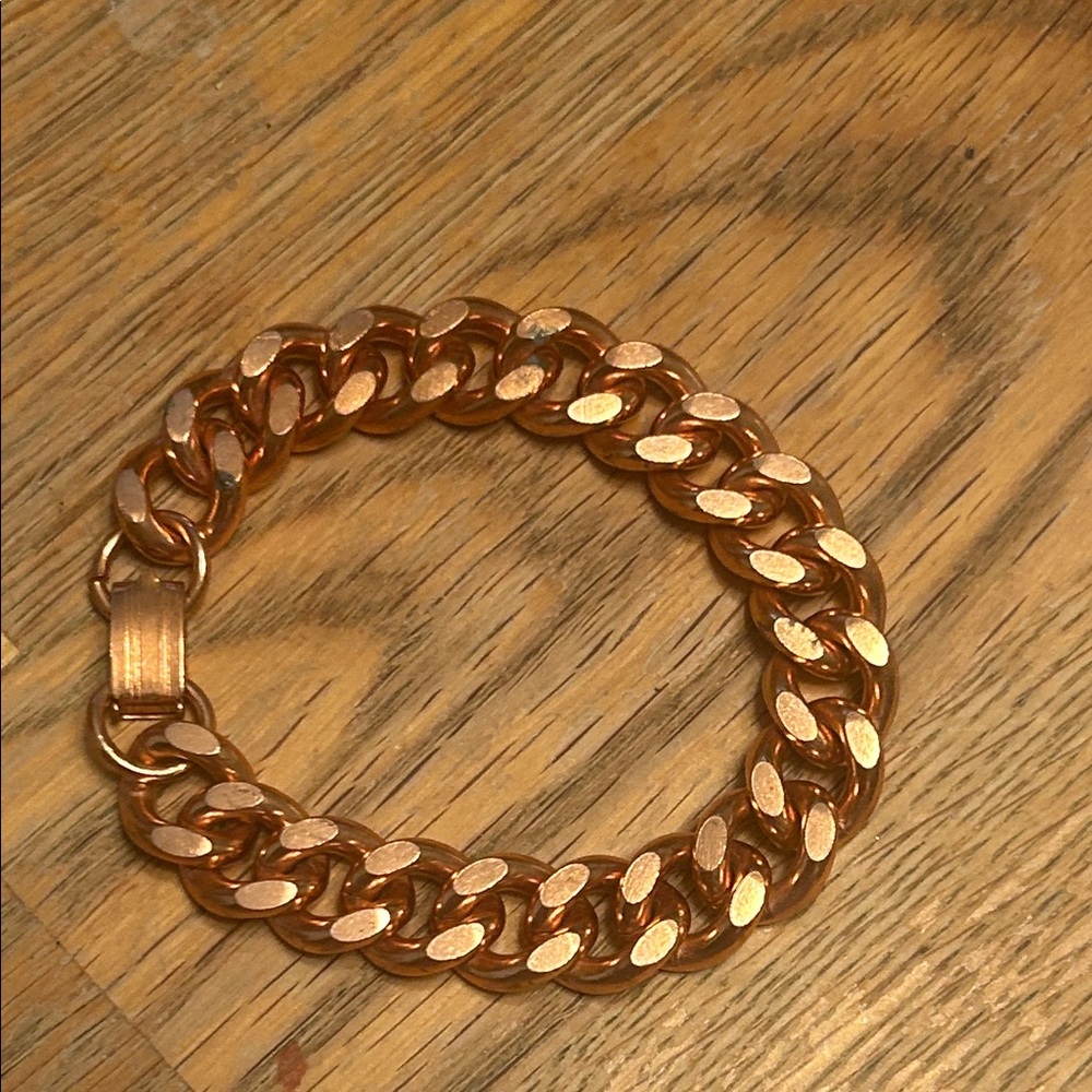 Vintage Solid Copper Thick Curb Link Bracelet – 1950s–70s Unisex